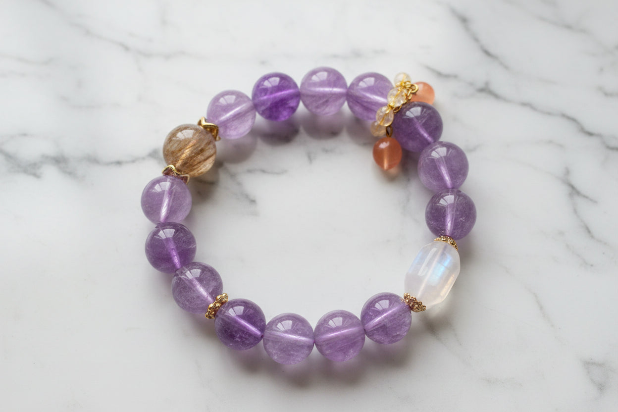Amethyst & Titanium Energy Bracelet