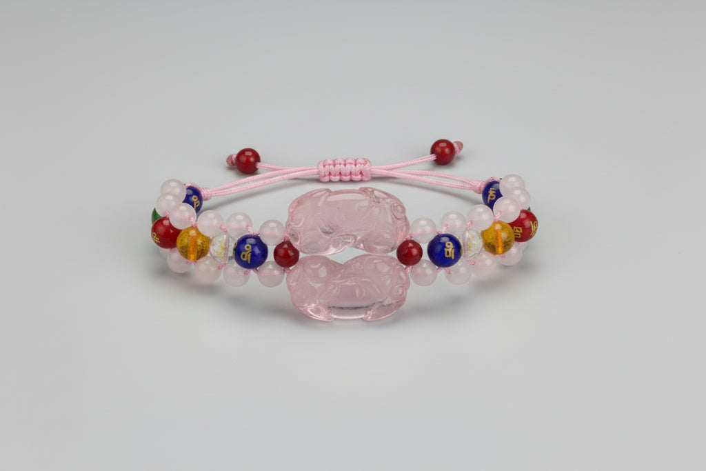 Double Pixiu Rose Quartz Bracelet