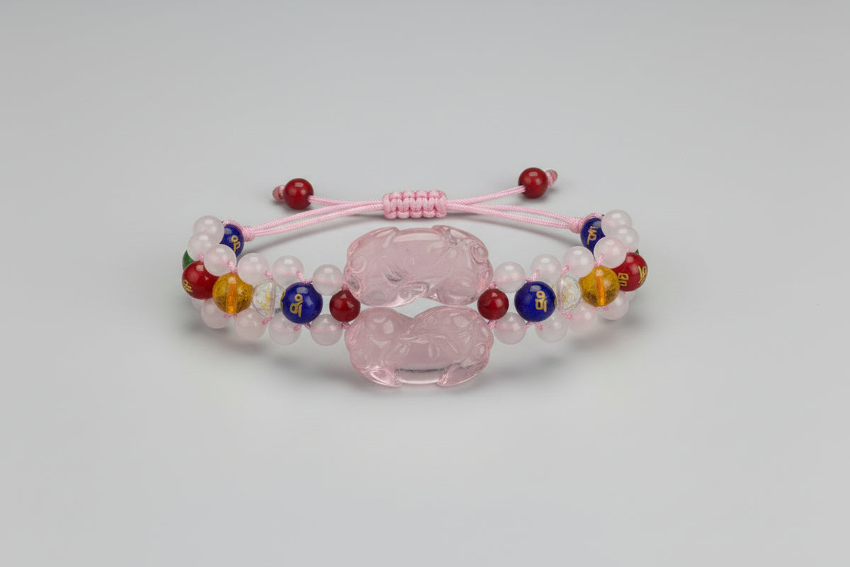 Double Pixiu Rose Quartz Bracelet