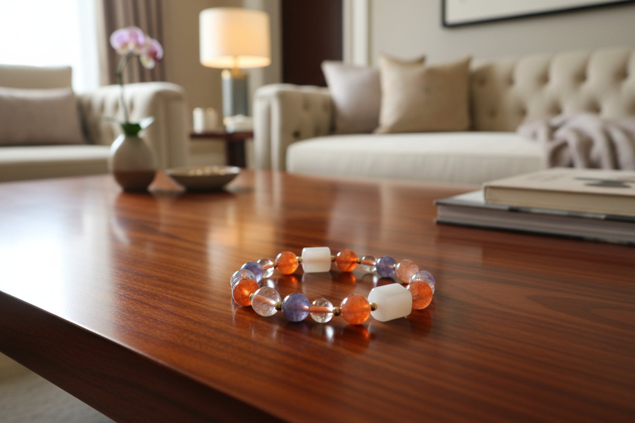 Red Glue Flower Crystal Dong Qing Stone Bracelet