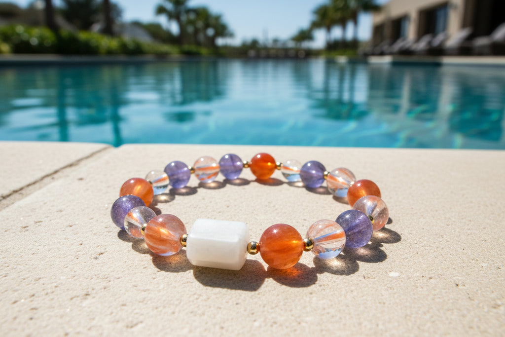 Red Glue Flower Crystal Dong Qing Stone Bracelet