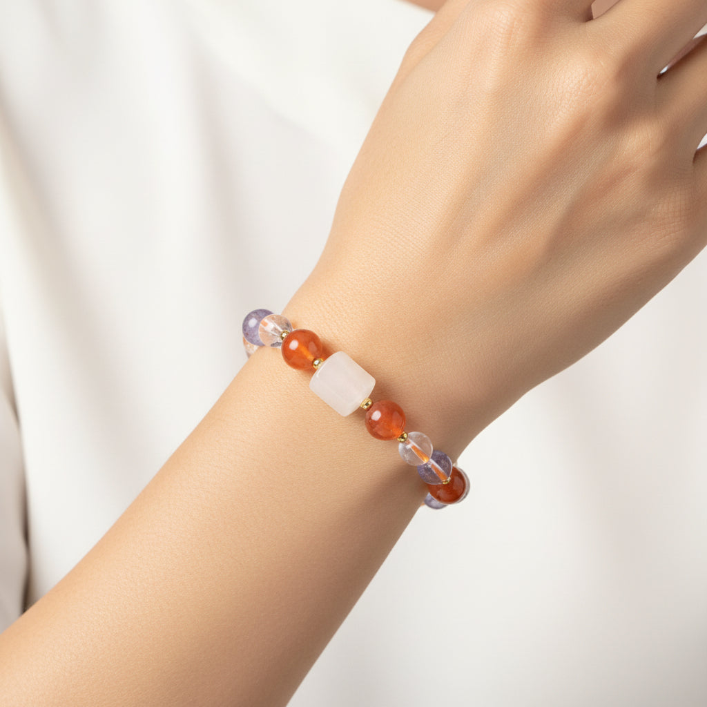 Red Glue Flower Crystal Dong Qing Stone Bracelet