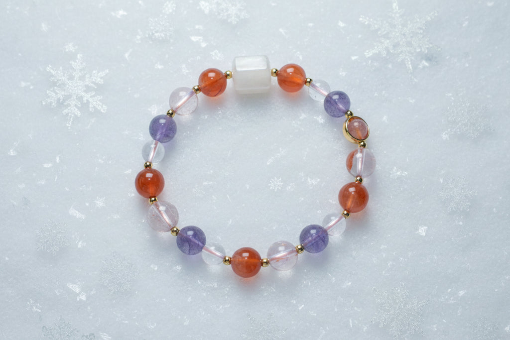 Red Glue Flower Crystal Dong Qing Stone Bracelet