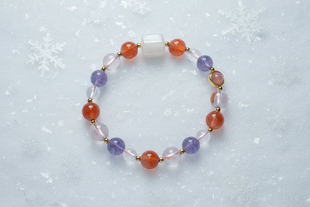 Red Glue Flower Crystal Dong Qing Stone Bracelet