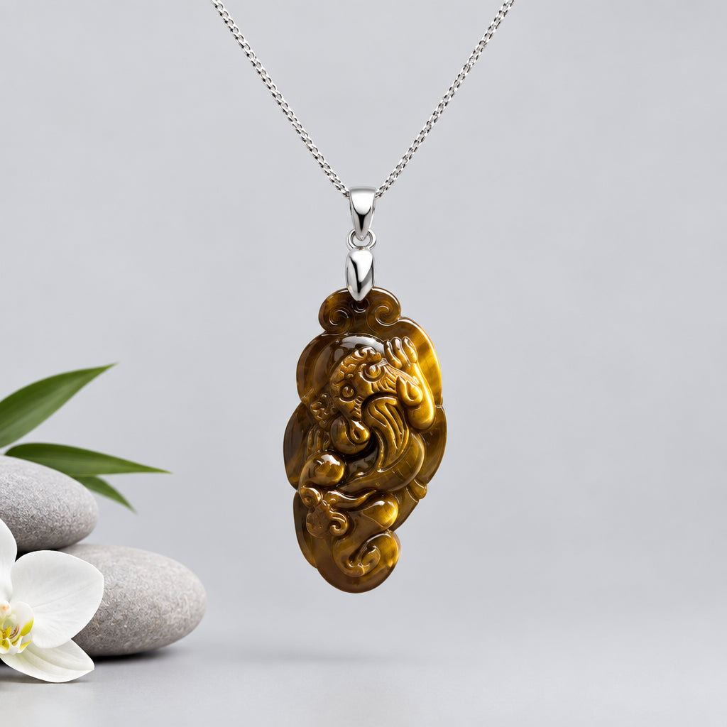 Pixiu (mythical creature) Pendant with Yellow Tiger's Eye Stone necklace