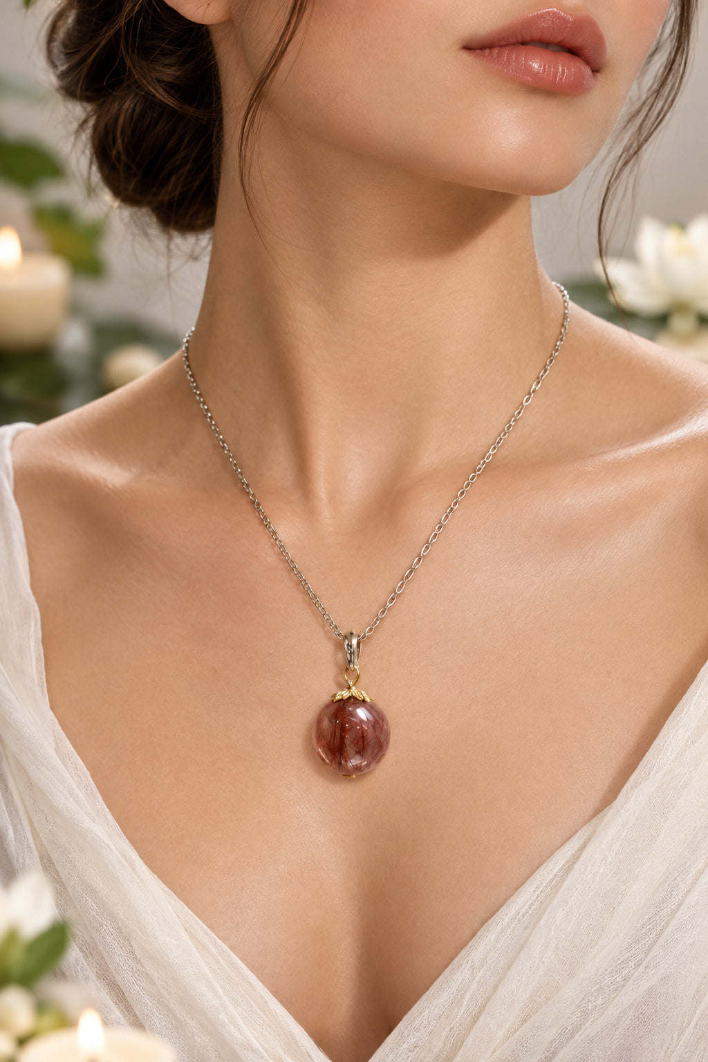 Red Rutilated Quartz Necklace
