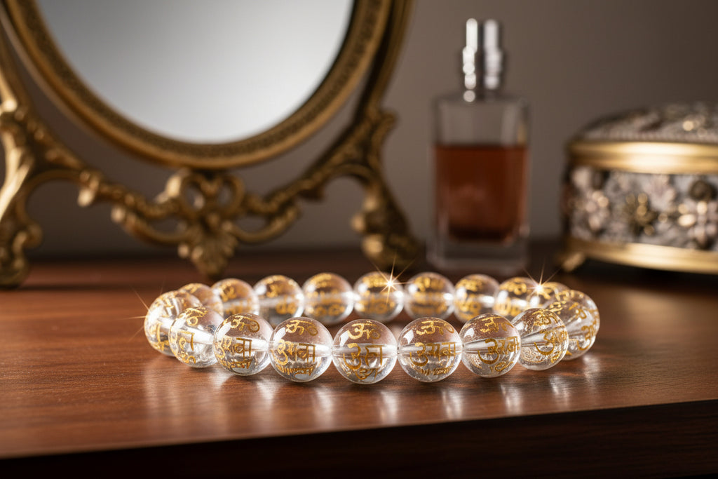 Six-Syllable Mantra White Crystal Bracelet