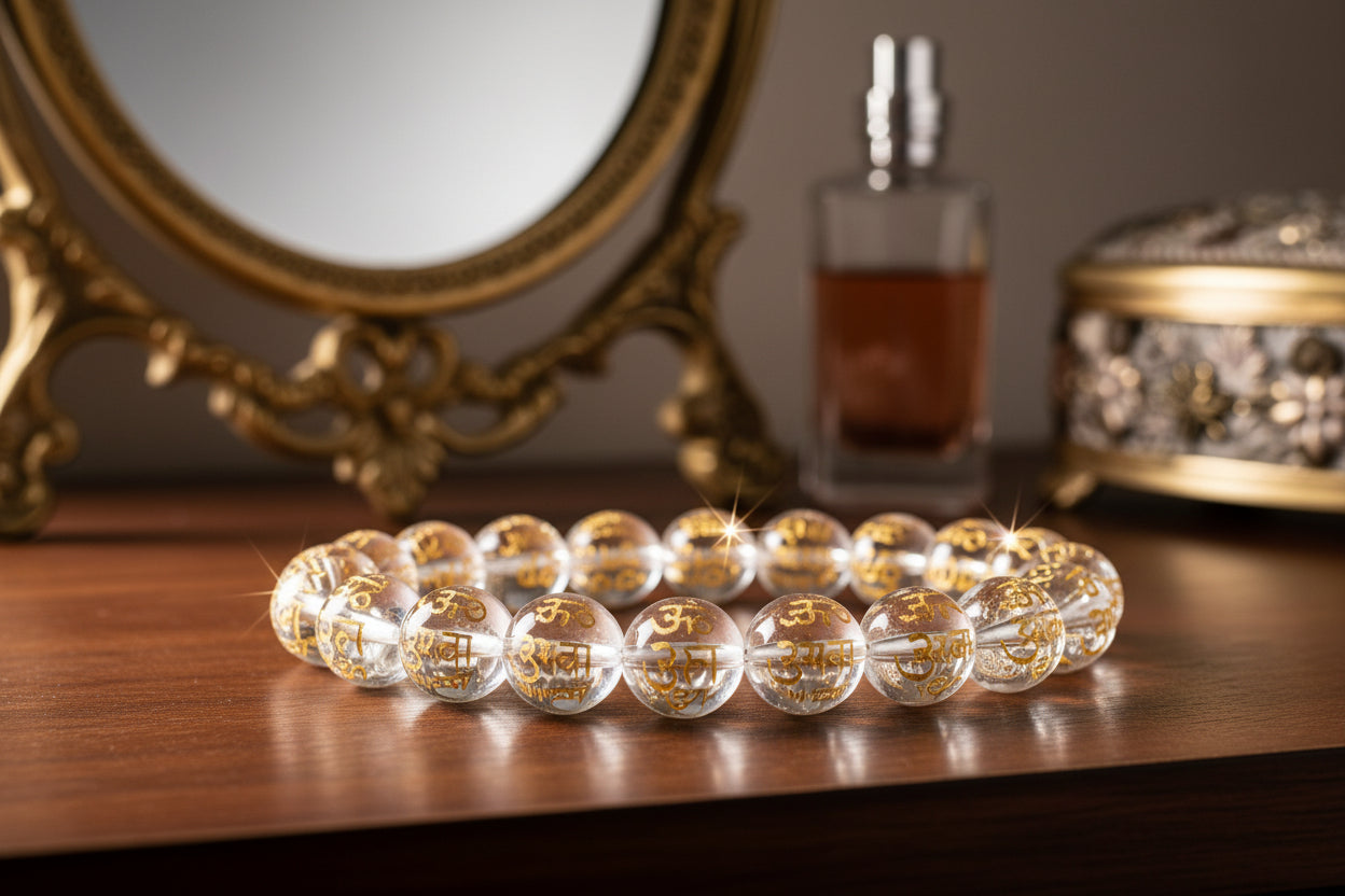 Six-Syllable Mantra White Crystal Bracelet