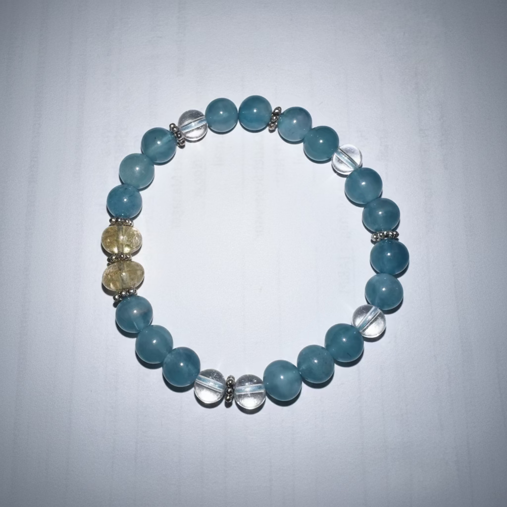 Aquamarine, Citrine and Clear Quartz Bracelet