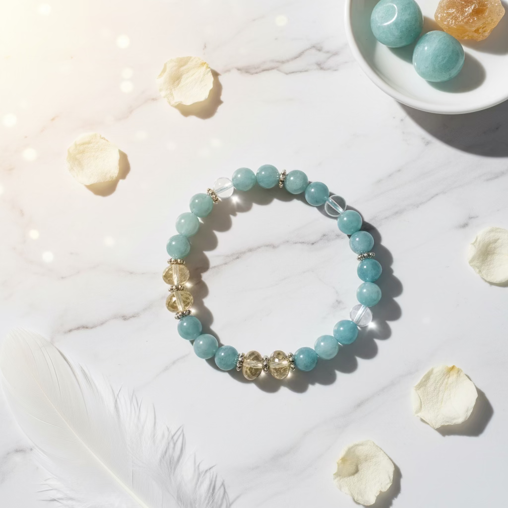 Aquamarine, Citrine and Clear Quartz Bracelet