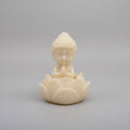 Little Buddha Meditating on Lotus – Cream Marble Powder Statue for Peace & Blessings
