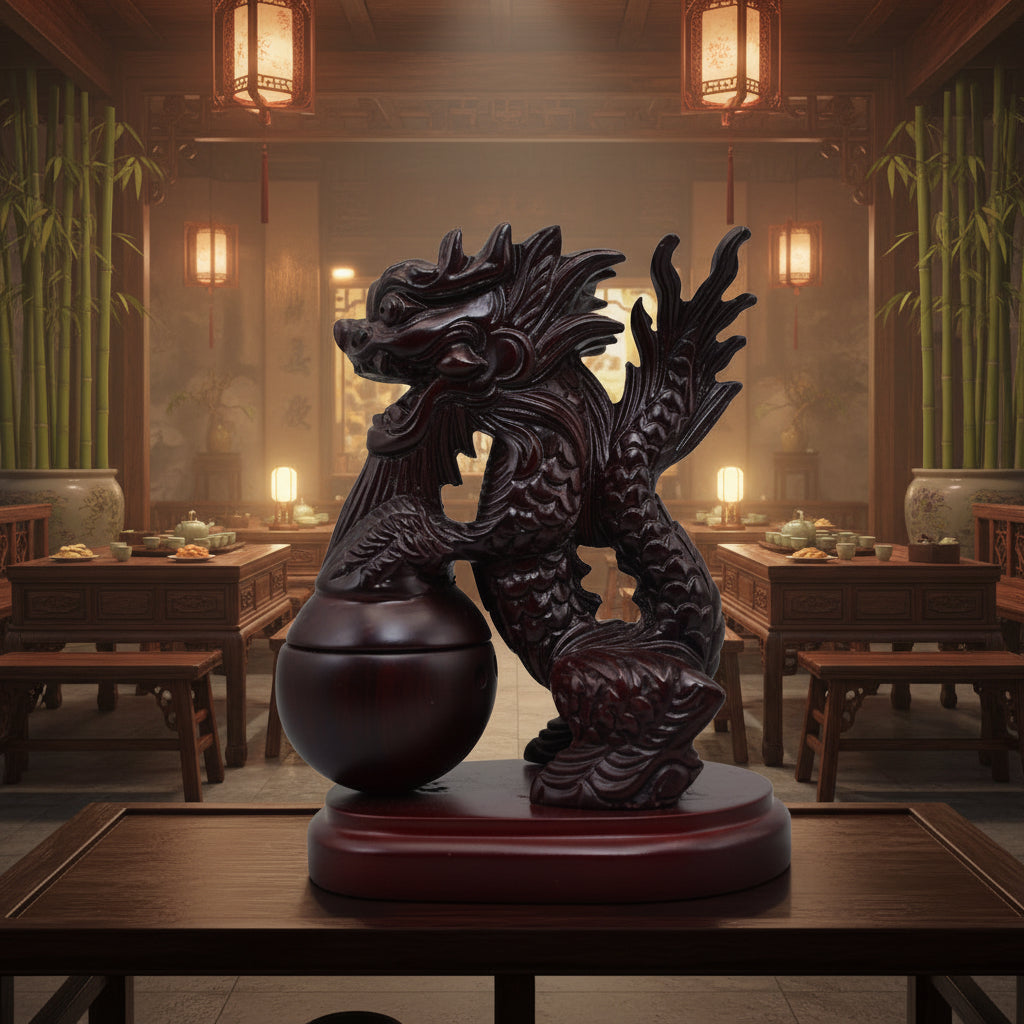 Hand-Carved Wooden Dragon Incense Burner