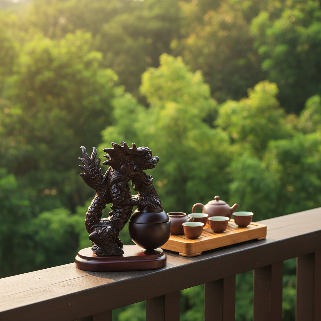 Hand-Carved Wooden Dragon Incense Burner