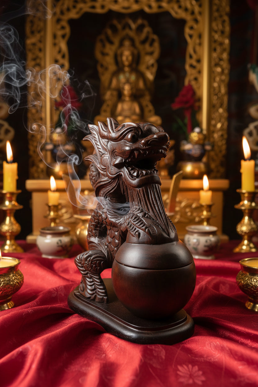 Hand-Carved Wooden Dragon Incense Burner