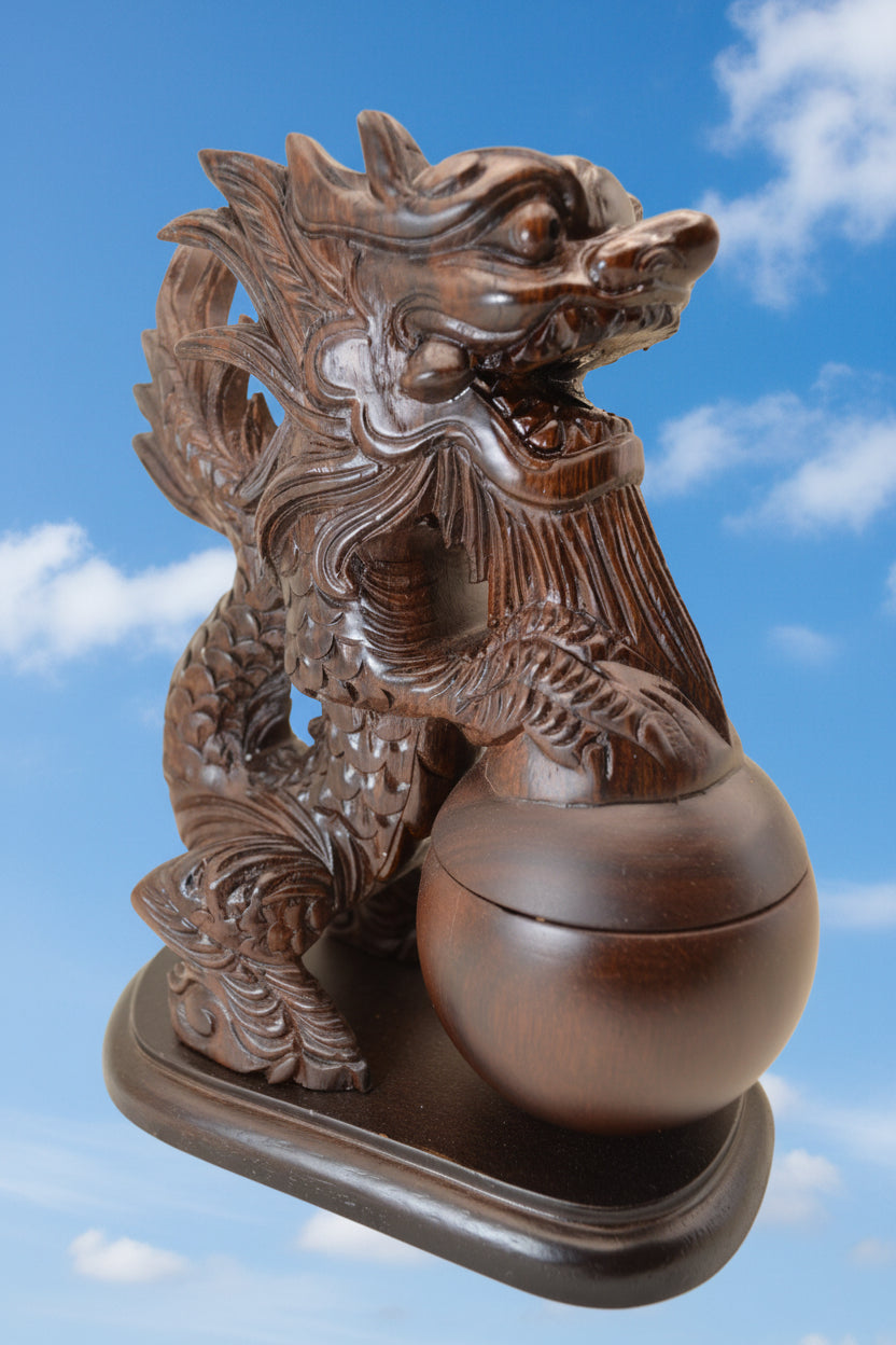 Hand-Carved Wooden Dragon Incense Burner