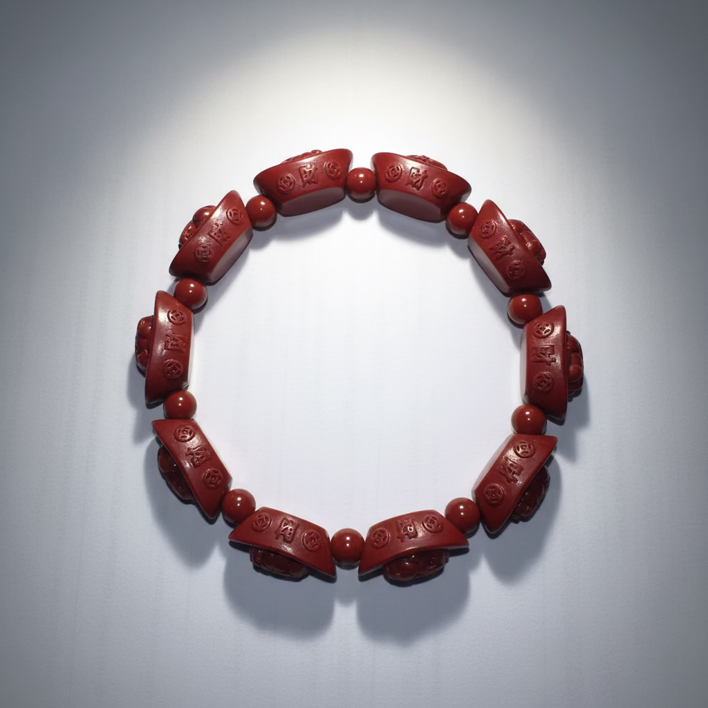 Dragon Turtle Cinnabar Bracelet (Ingot)