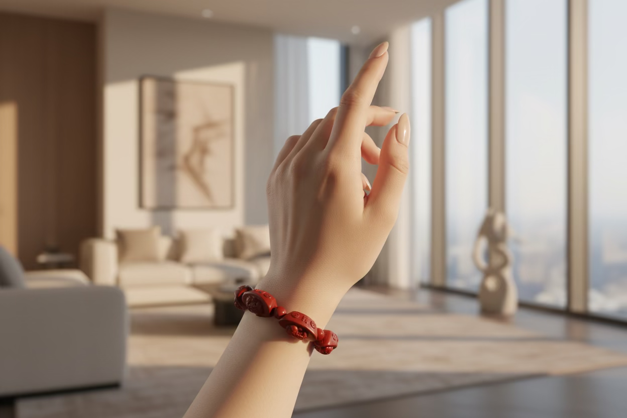 Dragon Turtle Cinnabar Bracelet (Ingot)