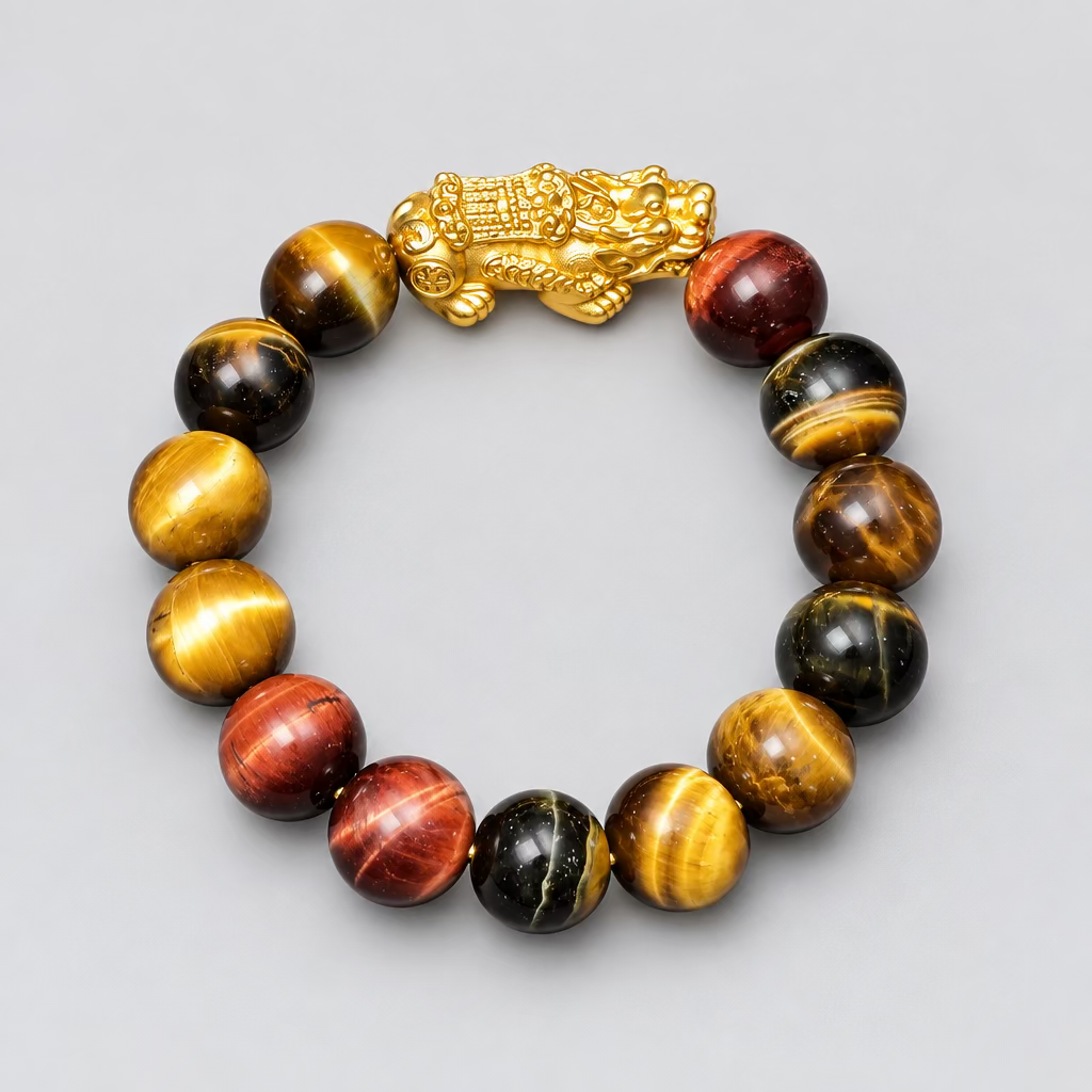 Gold-Plated Pixiu With Yellow Tiger's Eye Stone Bracelet (14M)