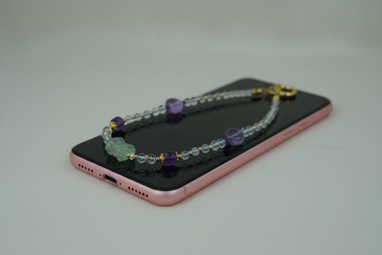 Amethyst and Aquamarine Mobile Phone Bracelet