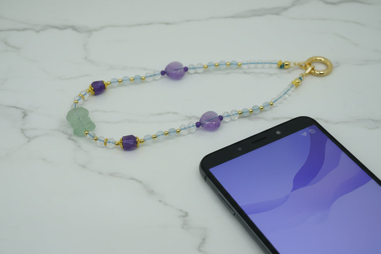 Amethyst and Aquamarine Mobile Phone Bracelet