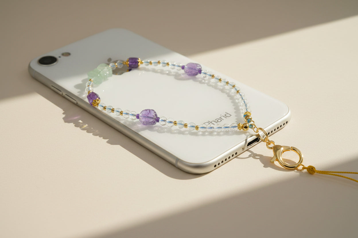 Amethyst and Aquamarine Mobile Phone Bracelet