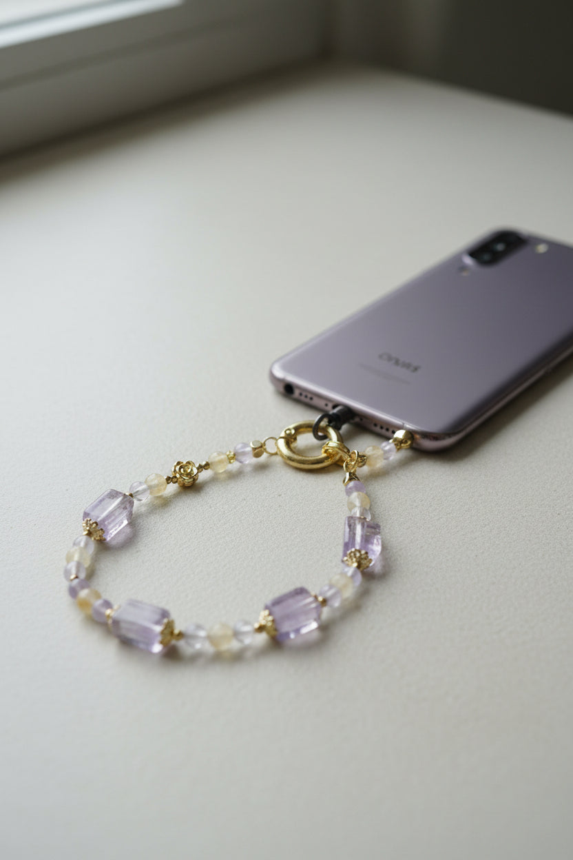 Rectangular amethyst mobile phone charm