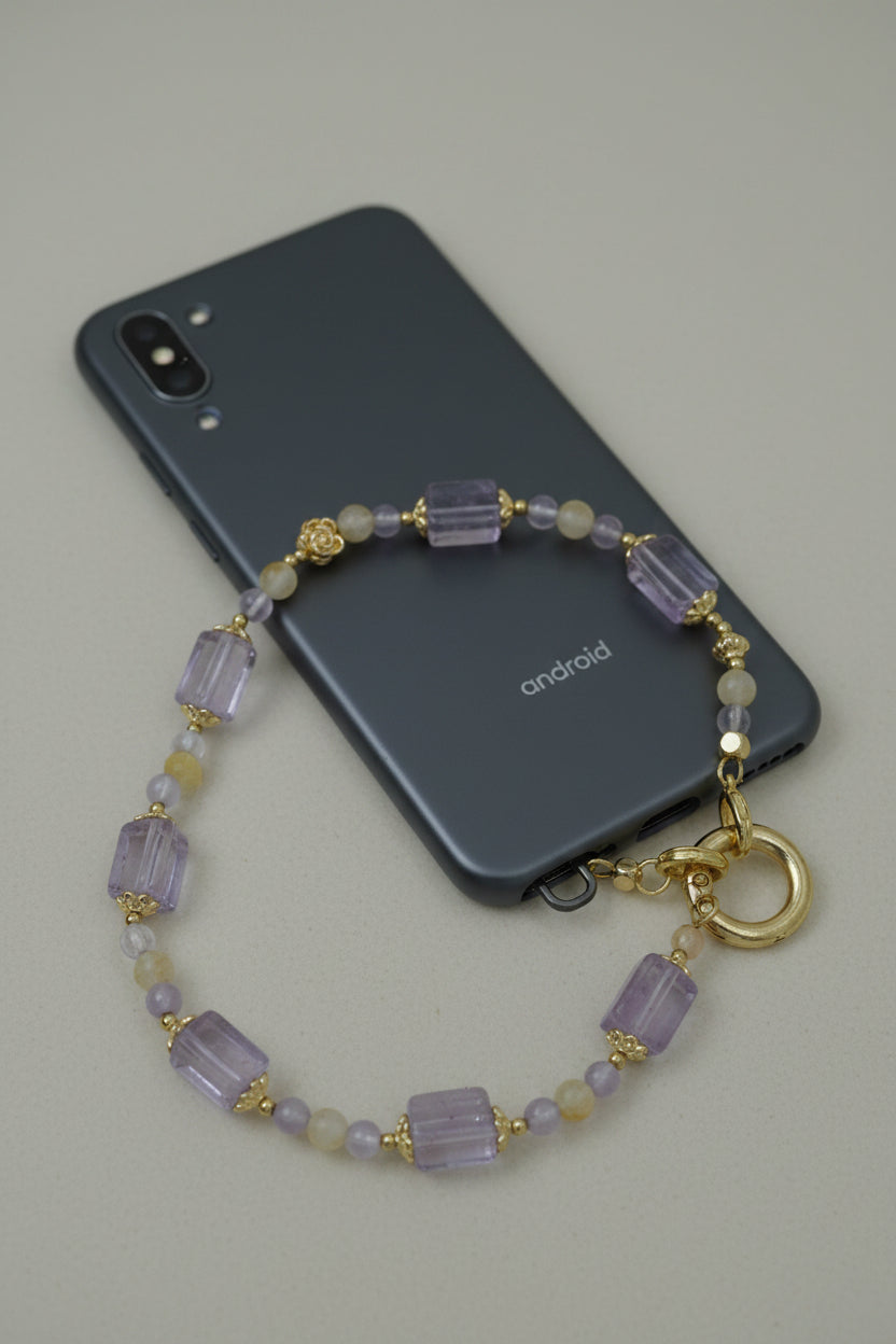 Rectangular amethyst mobile phone charm