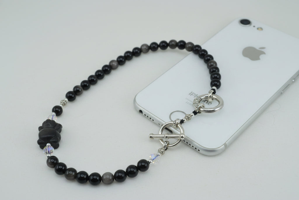 Little Bear Silver Obsidian HandPhone Charm