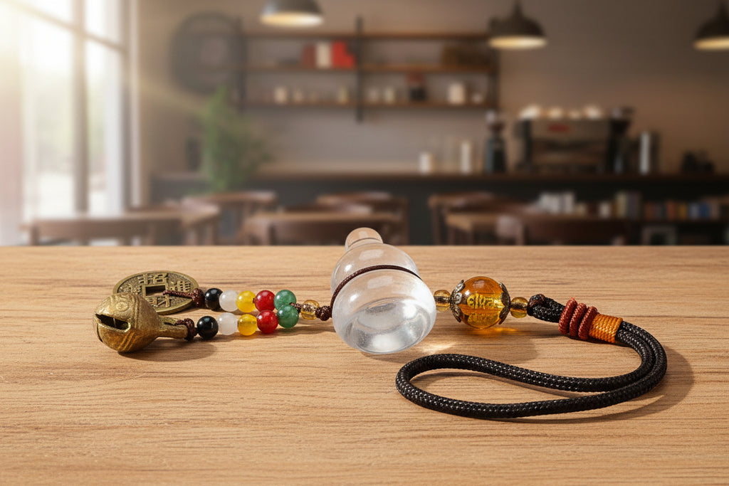 White Crystal Gourd Pendant with Five Emperor Coins