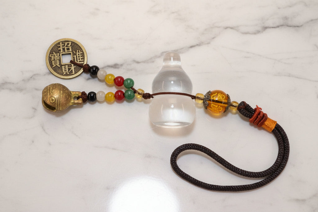 White Crystal Gourd Pendant with Five Emperor Coins