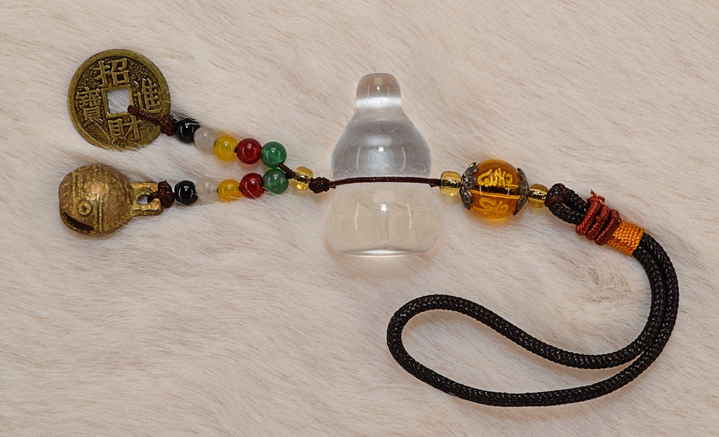 White Crystal Gourd Pendant with Five Emperor Coins