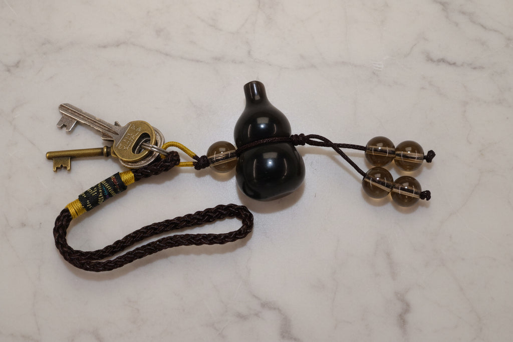 Silver Obsidian Gourd Keychain