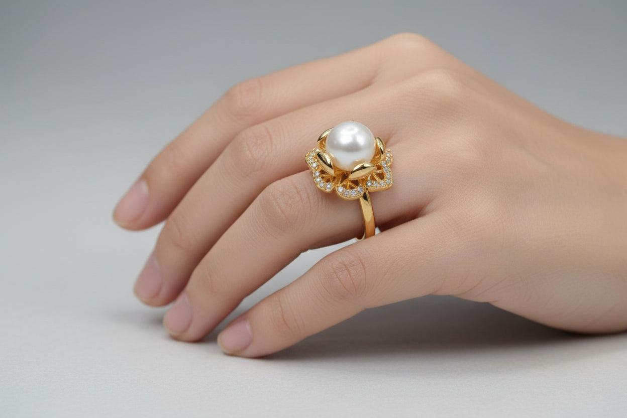 Exquisite 14K Natural Pearl Ring