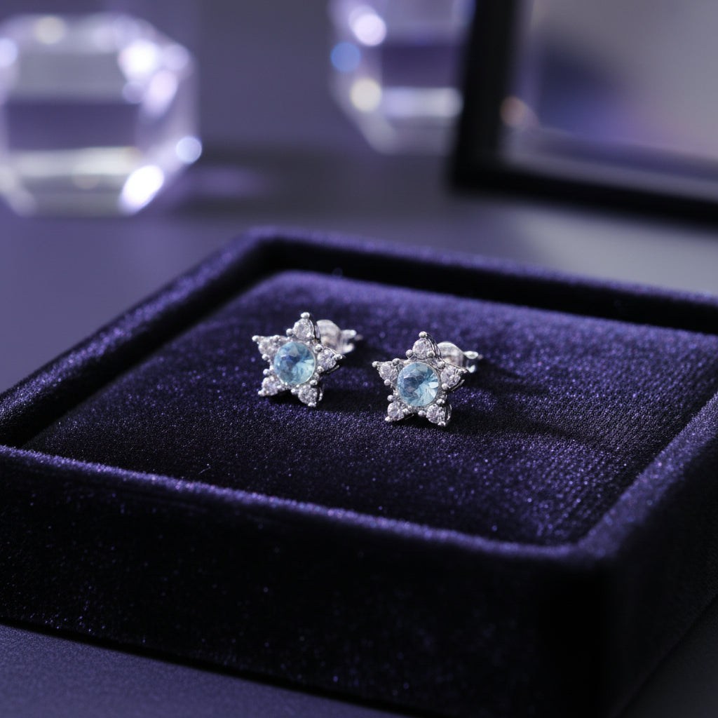 Aquamarine Starburst Earrings