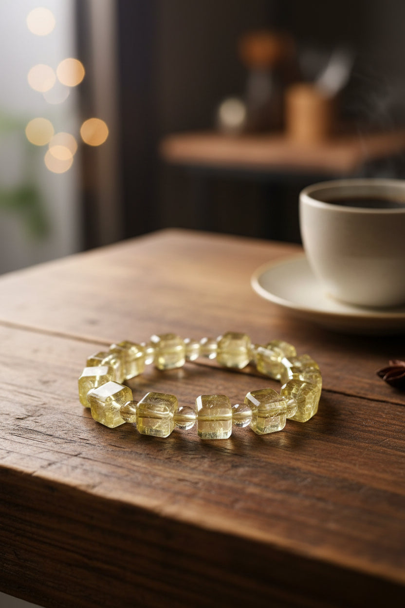 Square Lemon Yellow Crystal Bracelet