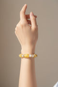 Yellow Gum Flower Moonstone Barrel Bead Bracelet