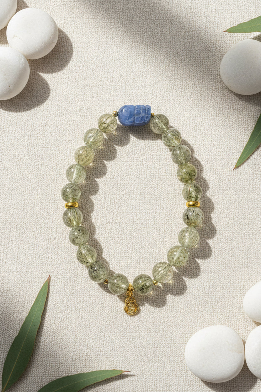 Green Rutilated Quartz Blue Quartz Pixiu Bracelet (8/9m)