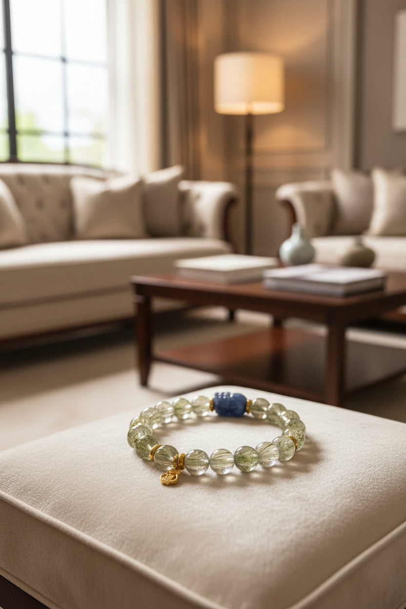 Green Rutilated Quartz Blue Quartz Pixiu Bracelet (8/9m)