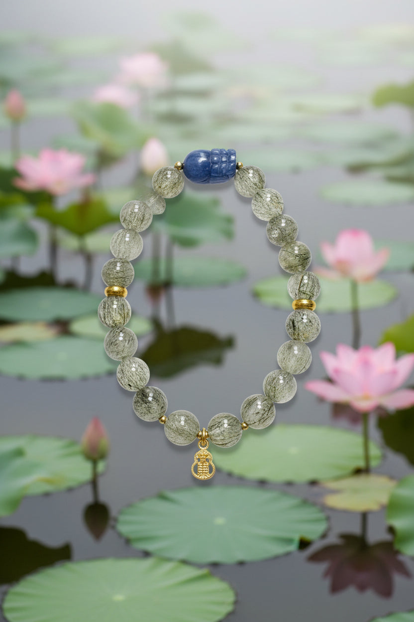 Green Rutilated Quartz Blue Quartz Pixiu Bracelet (8/9m)