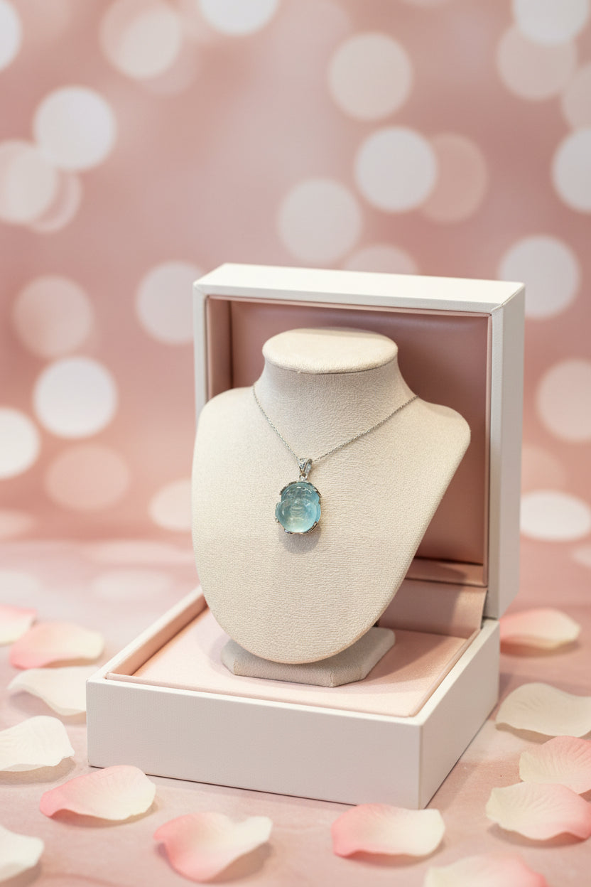 Aquamarine Laughing Buddha Necklace (L)