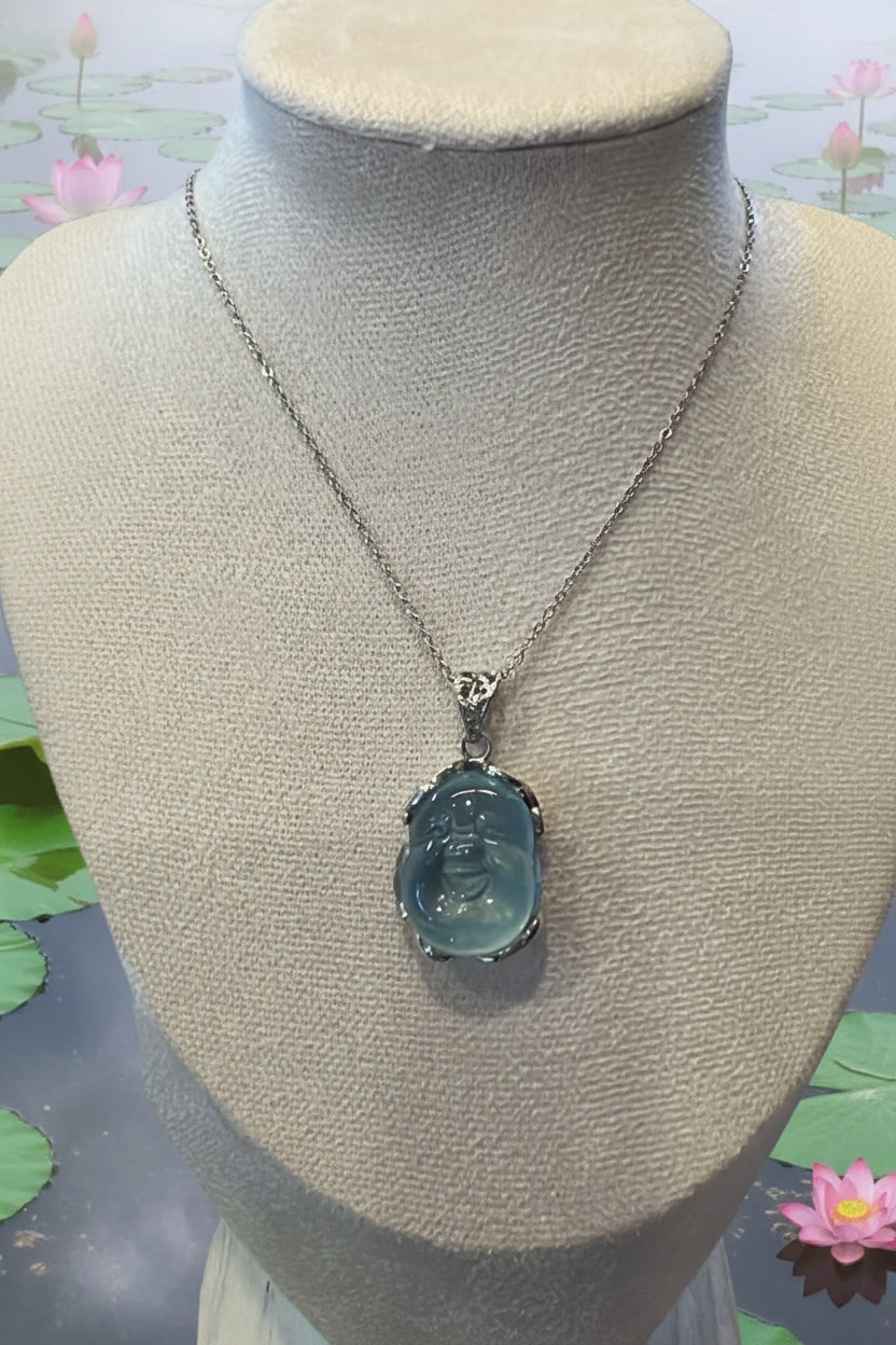 Aquamarine Laughing Buddha Necklace (L)