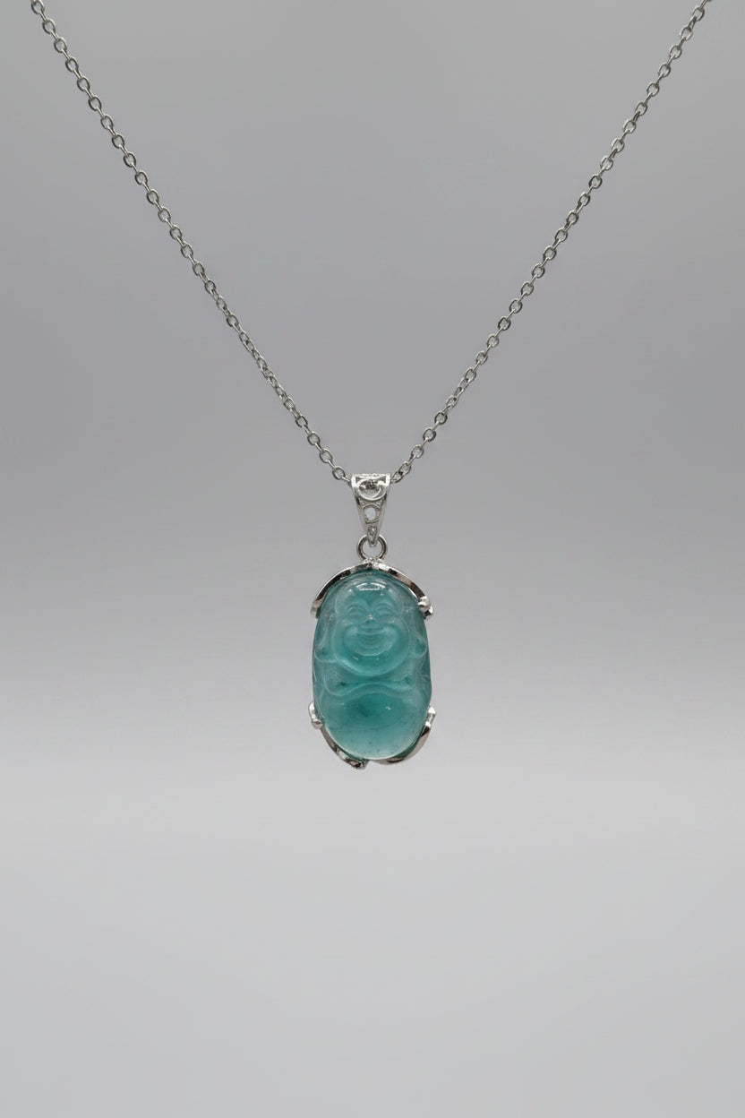 Aquamarine Laughing Buddha Necklace (S)