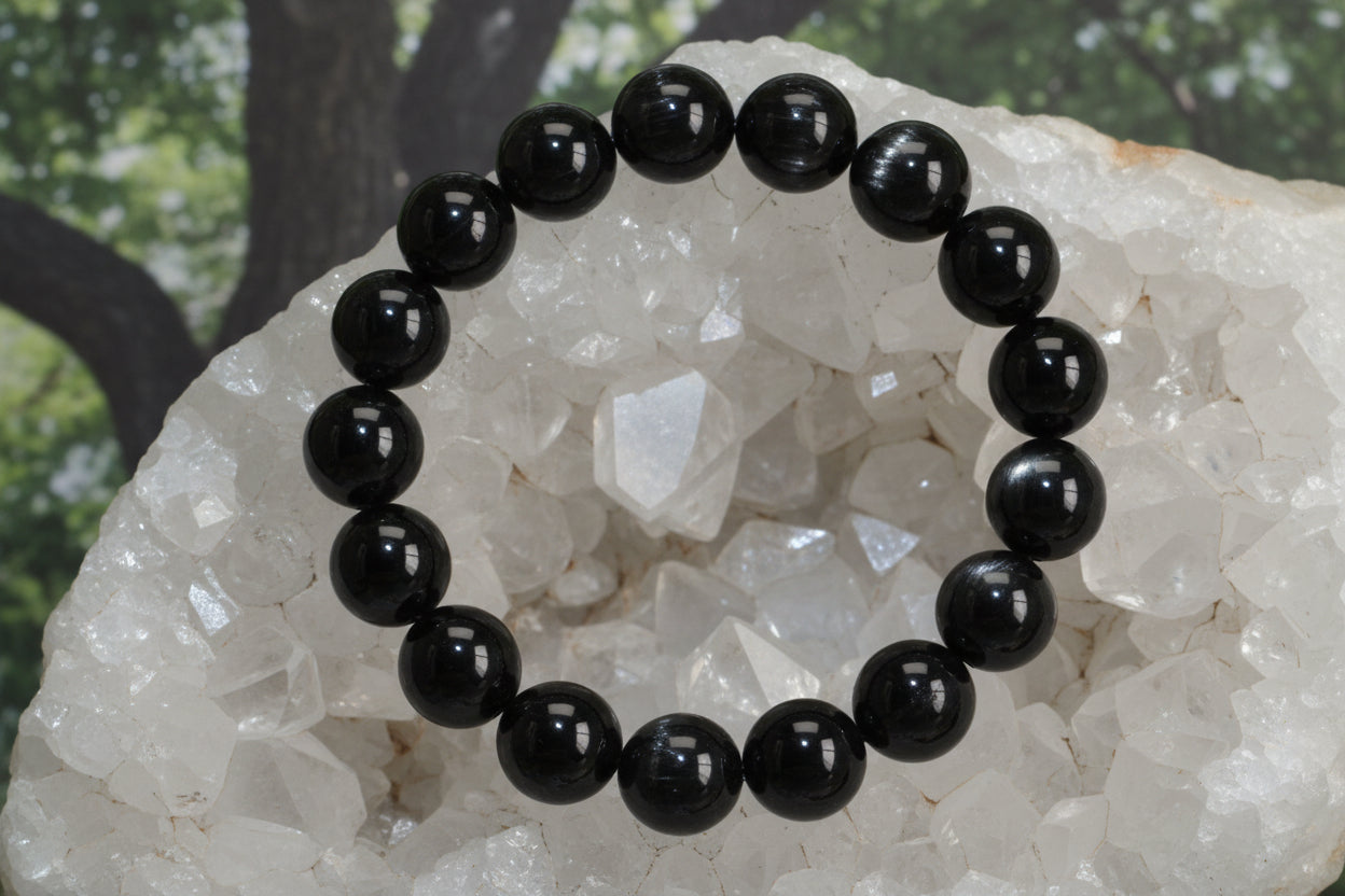 Elegant Silver Obsidian Bracelet