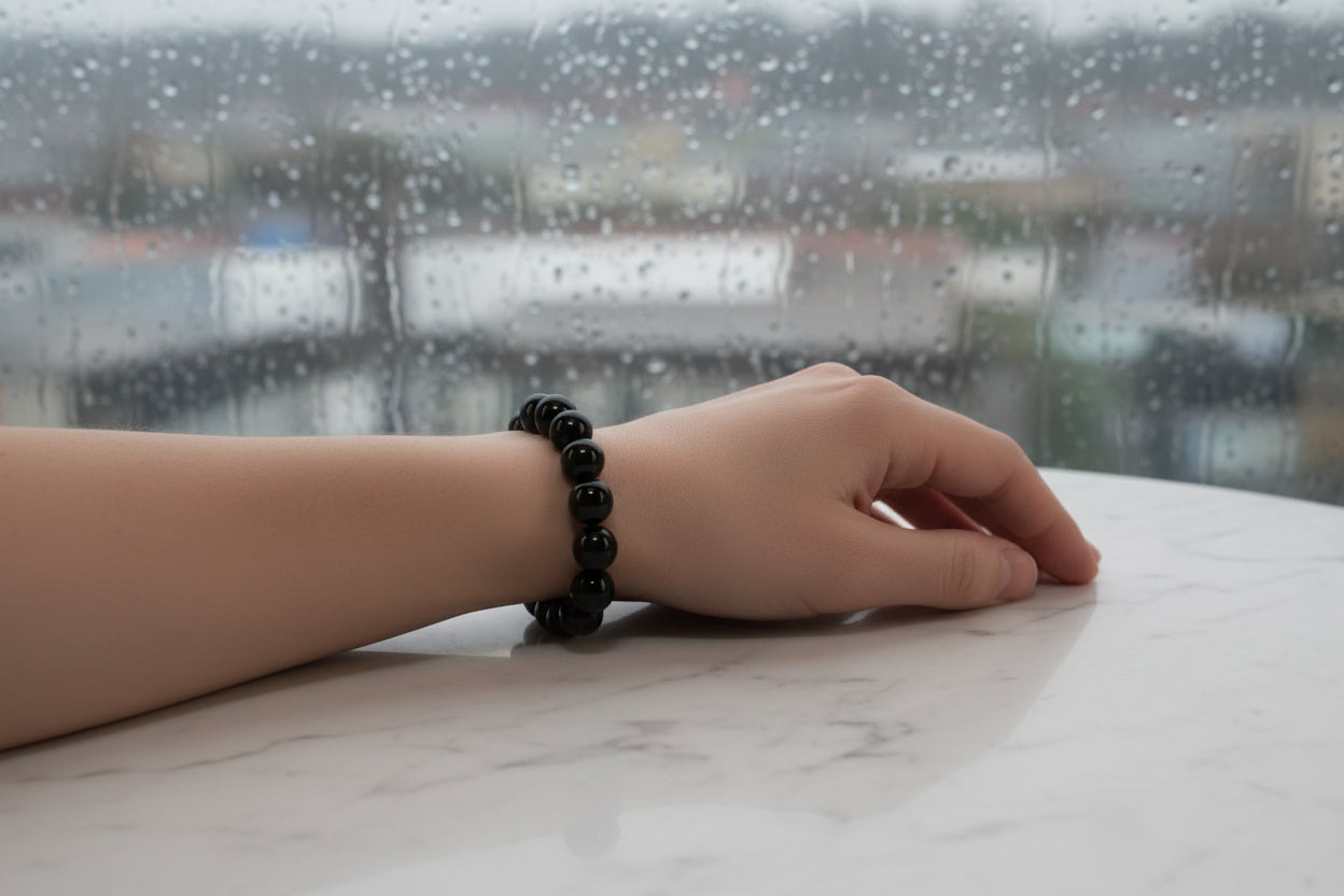 Elegant Silver Obsidian Bracelet