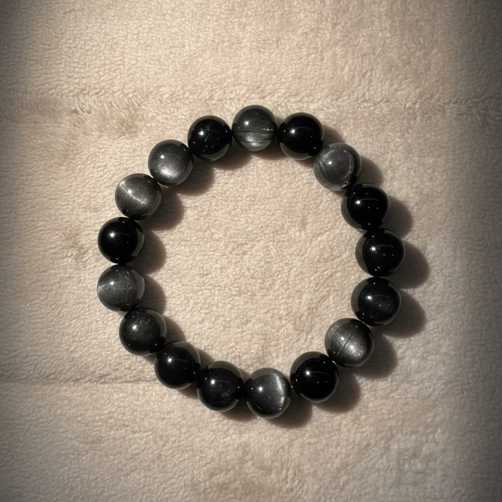 Silver Obsidian Crystal Bracelet (11M)