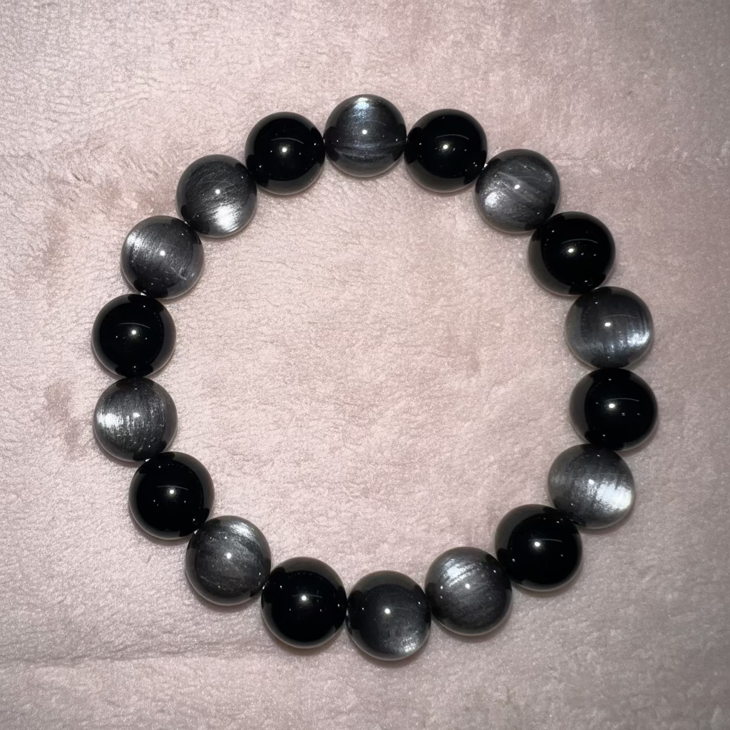 Silver Obsidian Crystal Bracelet (11M)