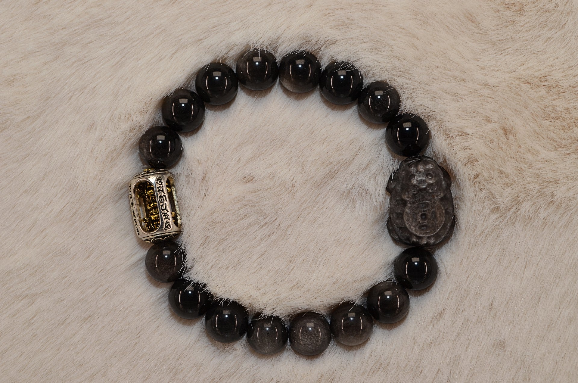 Silver Obsidian Dragon Turtle Bracelet