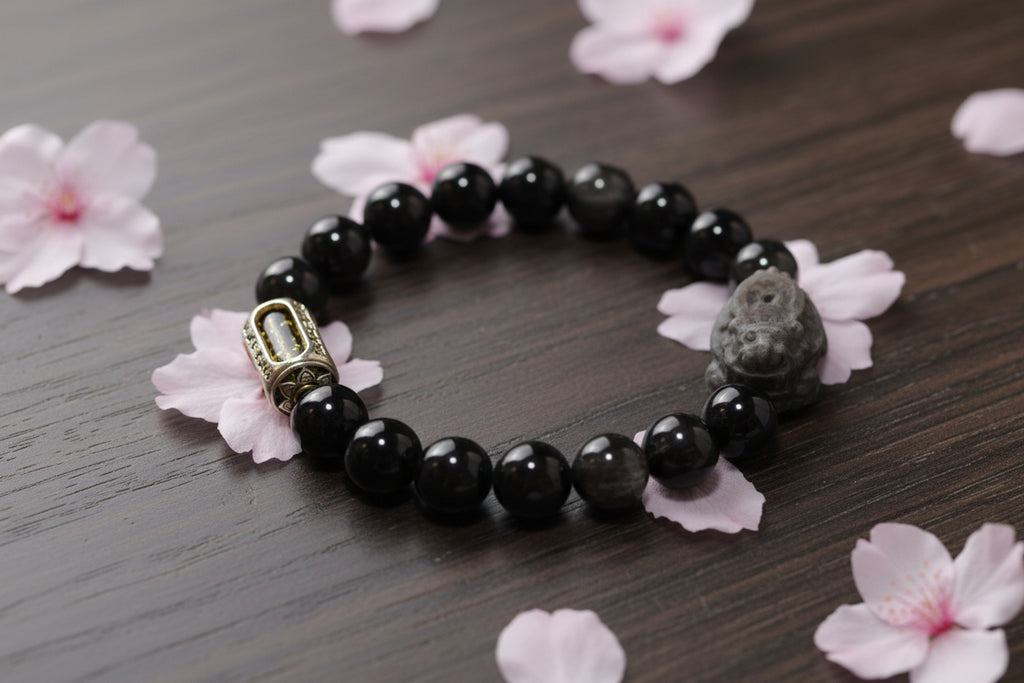 Silver Obsidian Dragon Turtle Bracelet