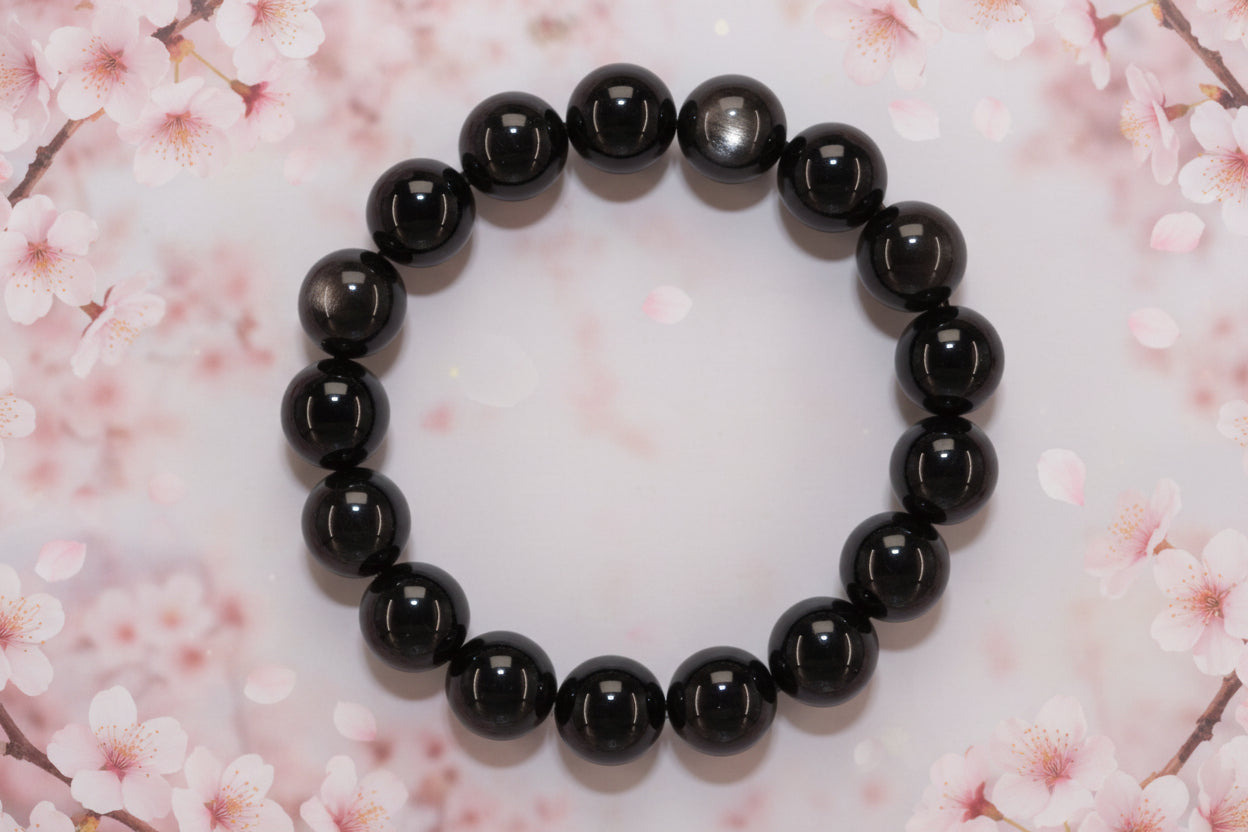 Elegant Silver Obsidian Bracelet