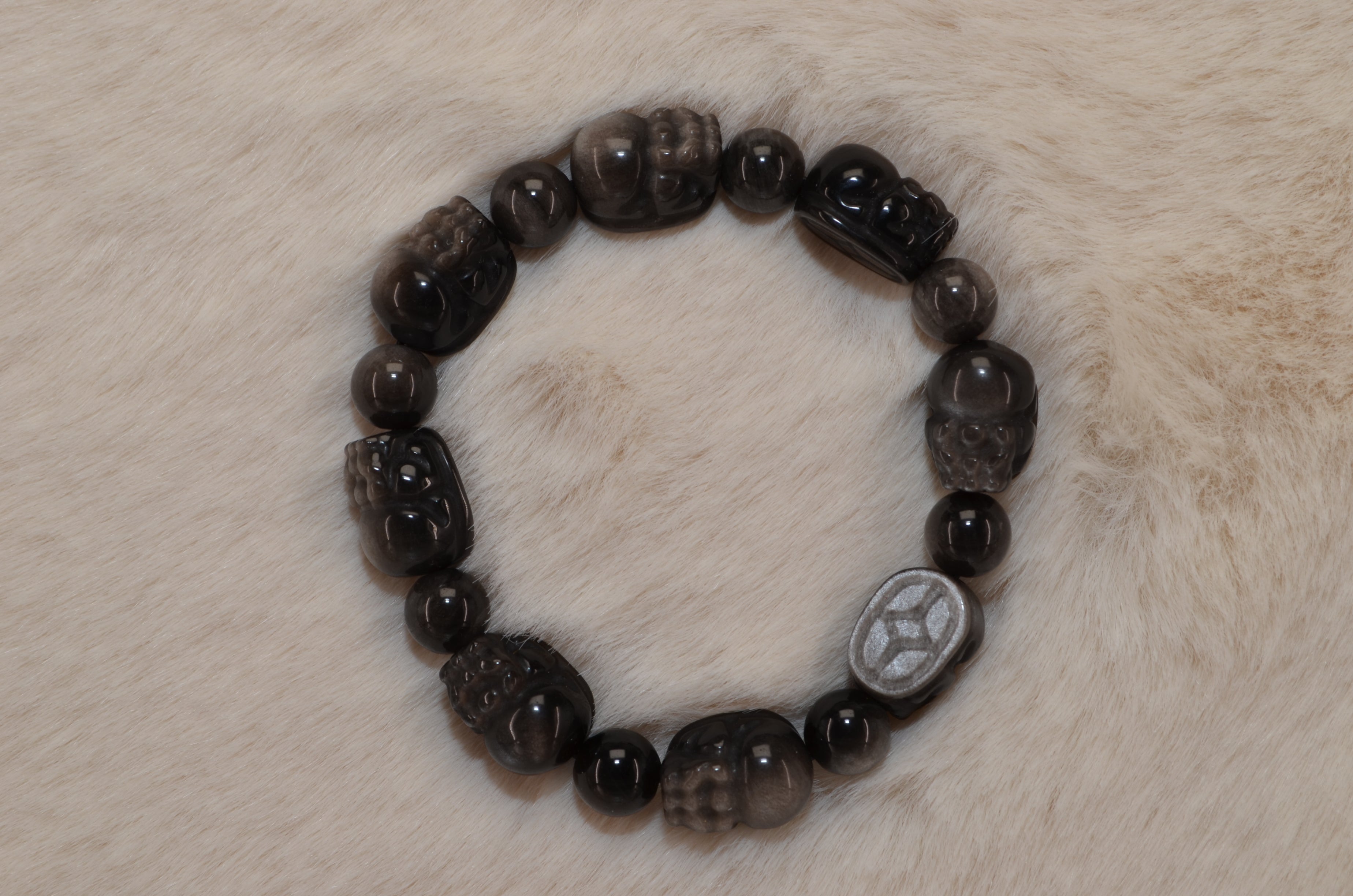 Wealth Silver Obsidian Pixiu Bracelet